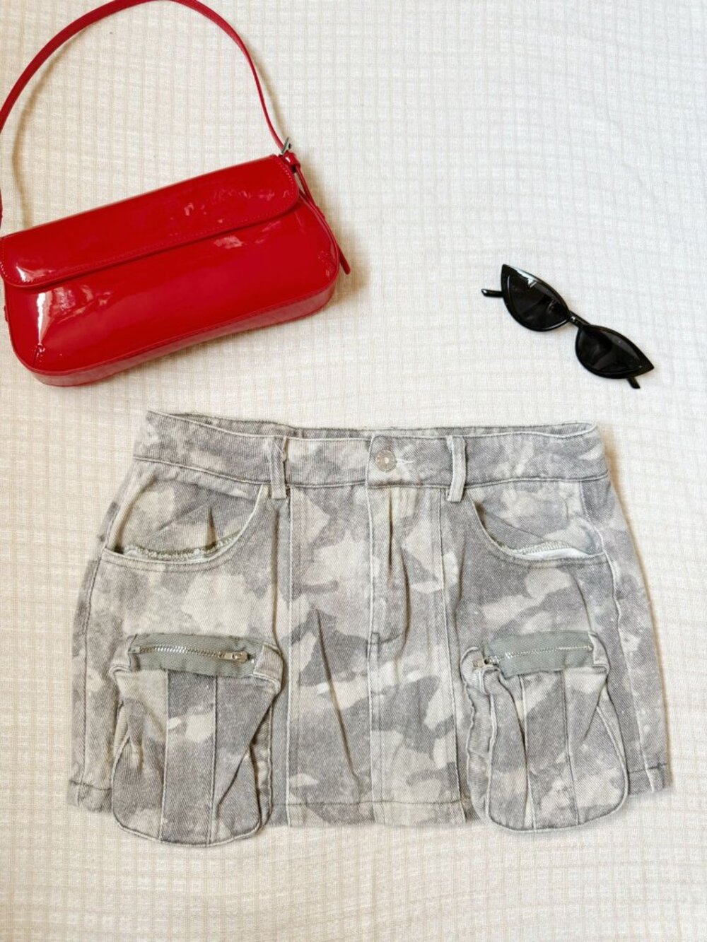 Edikted Camo Cargo Denim Mini Skirt Y2K Utility Size S